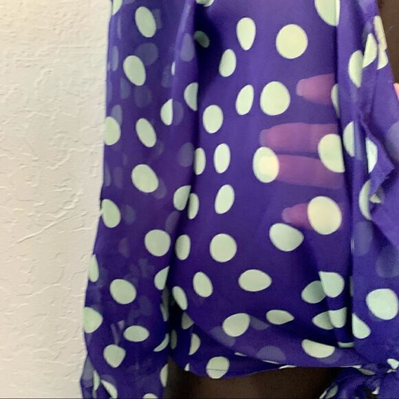 Express Semi Sheer Blue & Mint Green Polka Dot Tie Blouse Size Small/Medium - Picture 7 of 13